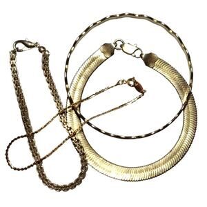 Womens Vtg Goldtone Bracelets Chain Bangle 80s 90s Y2K Herringbone Rolo Curb